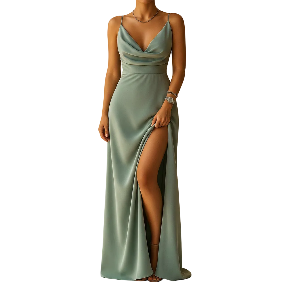 Elegant Maxi Dress for Women V Neck Flowing Fit Formal Occasion Wear