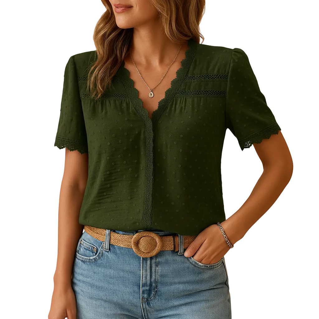 Lace V Neck Blouse for Women Lightweight Comfortable Fit Elegant Wear