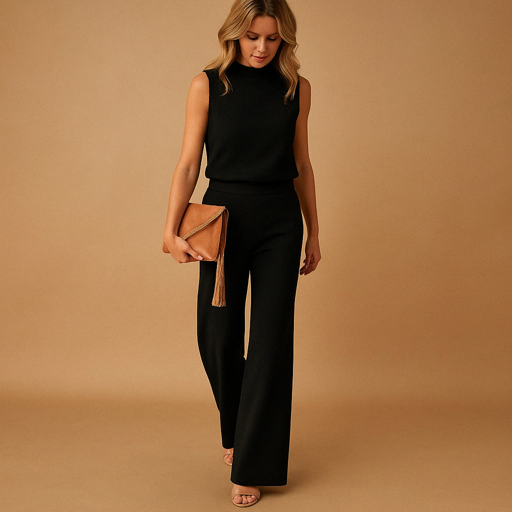 Wide Leg Jumpsuit for Women Mid Waist Round Neck Elegant Versatile Wear