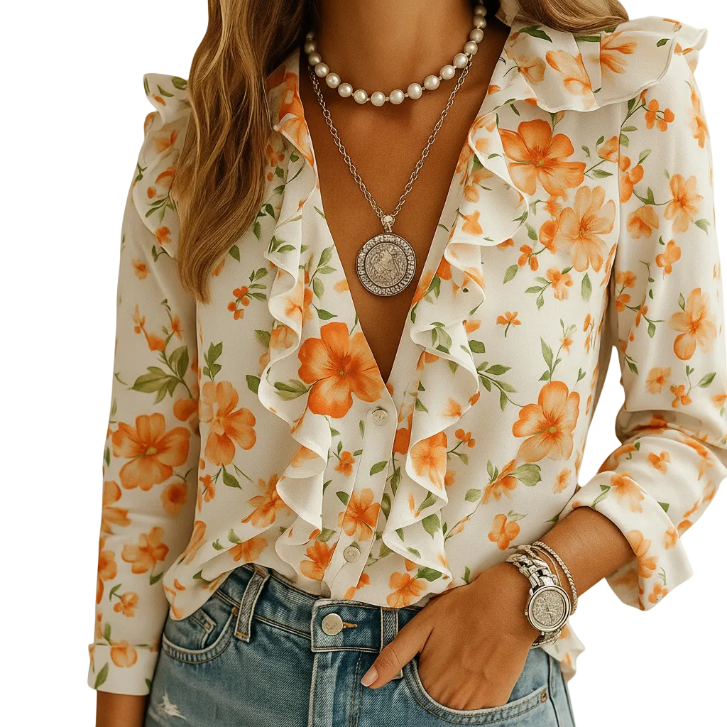 Ruffled Butterfly Blouse for Women Long Sleeve Lightweight Fit Wear