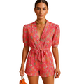 Short Printed Jumpsuit for Women Lightweight Belted Fit Summer Casual Wear