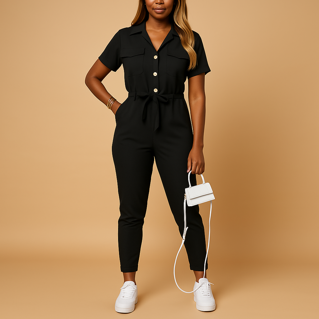 Tailored Jumpsuit for Women Slim Fit Button Closure Elegant Versatile Wear