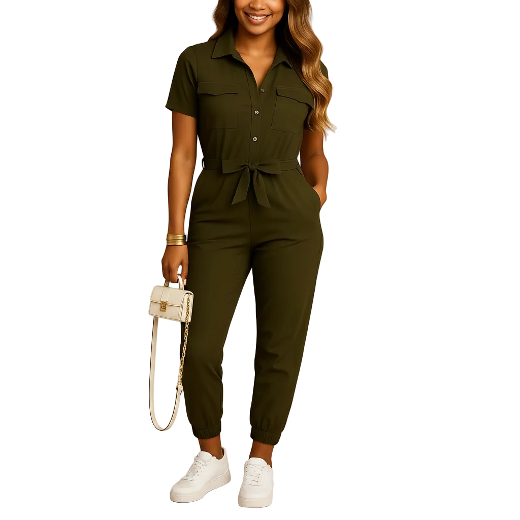 Tailored Jumpsuit for Women Slim Fit Button Closure Elegant Versatile Wear