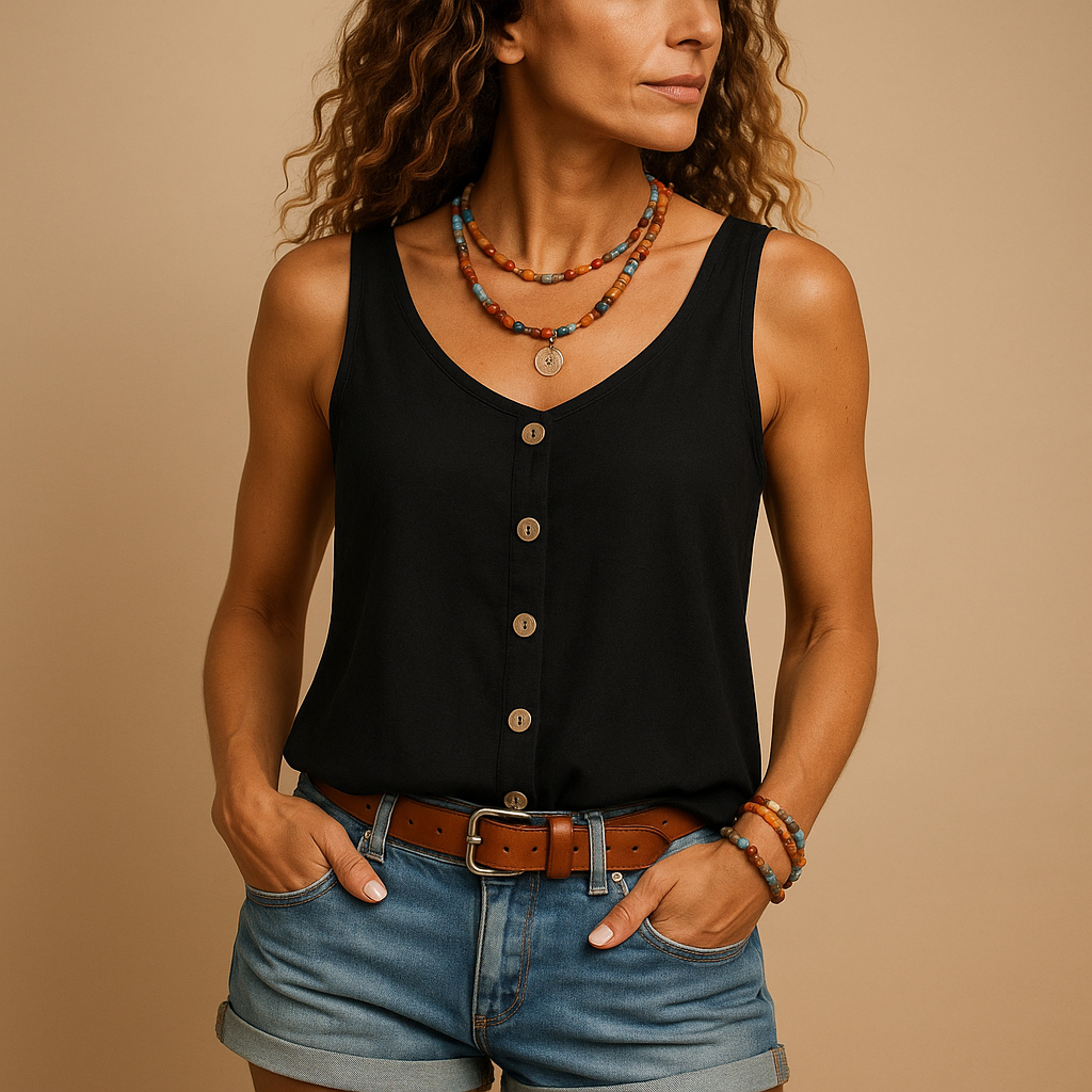 Sleeveless V Neck Summer Blouse for Women Loose Fit Lightweight Casual Wear