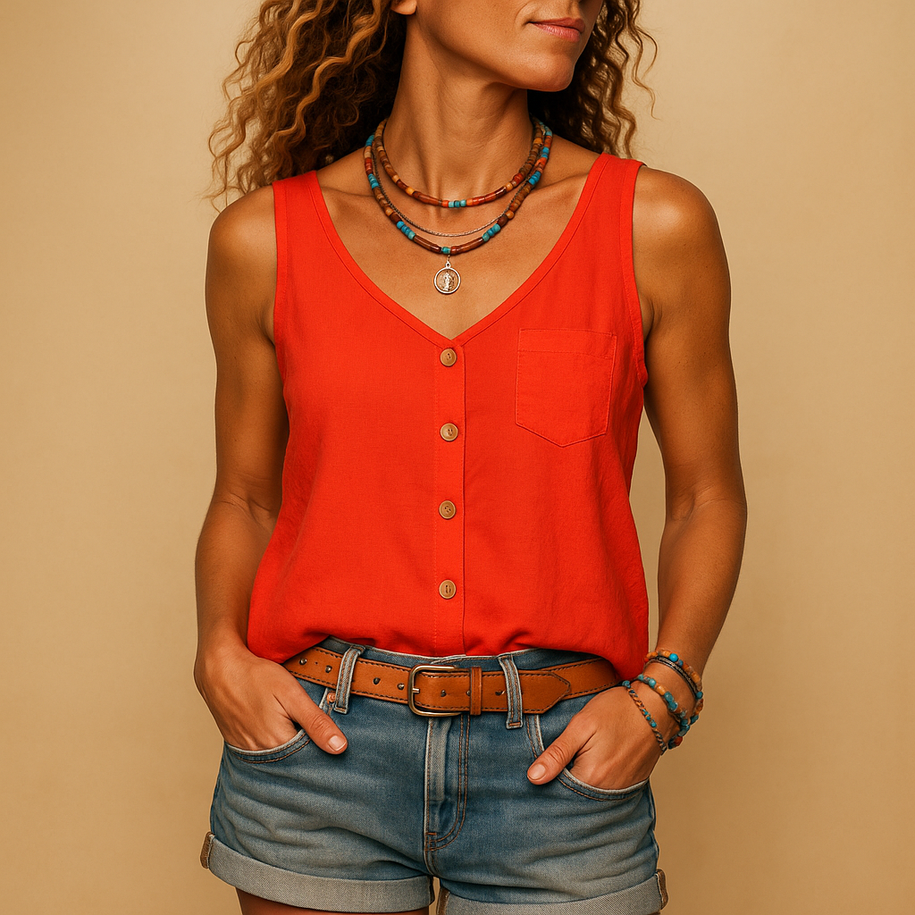 Sleeveless V Neck Summer Blouse for Women Loose Fit Lightweight Casual Wear