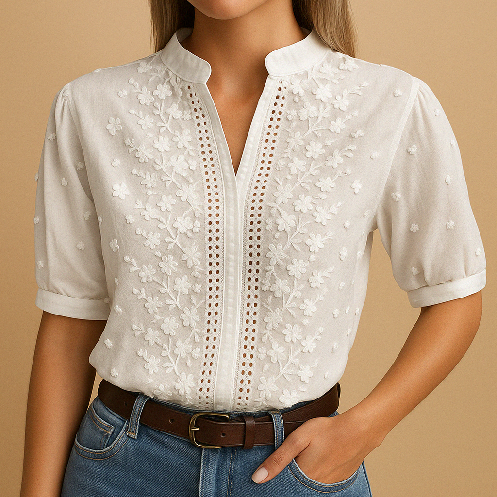 White Elegant Blouse for Women Button Down Tailored Fit Lightweight Wear